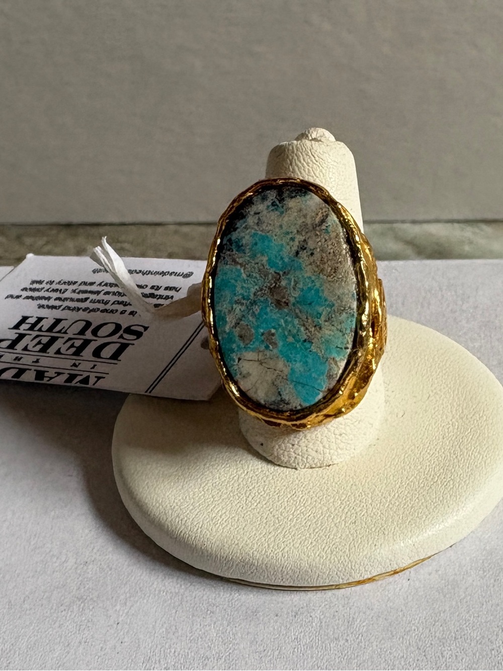 Made in the Deep South 1970s Gold-Trim Turquoise Stone Statement Ring